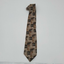 Van Heusen Vintage Tie All Silk Made In The USA Green Tan Retro Geometric Church