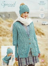 Ladies Cardigan Snood  Hat Aran Knitting Pattern Copy Stylecraft 9554 32-50 ins