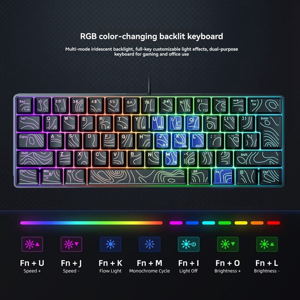 3X(61 Keys RGB Mechanical Keyboard,Portable USB Wired Keyboard for ...