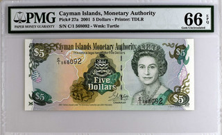 2001 CAYMAN ISLANDS 5 Dollar PMG 66 EPQ
