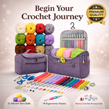 Crochet Kit for Beginners Set of 12 Yarn 14 Hooks Accessories Purple