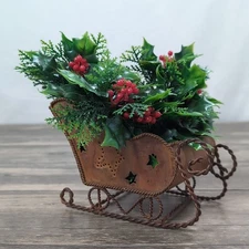 Vintage Rustic Old World Metal Christmas Sleigh Centerpiece Accent Decor 