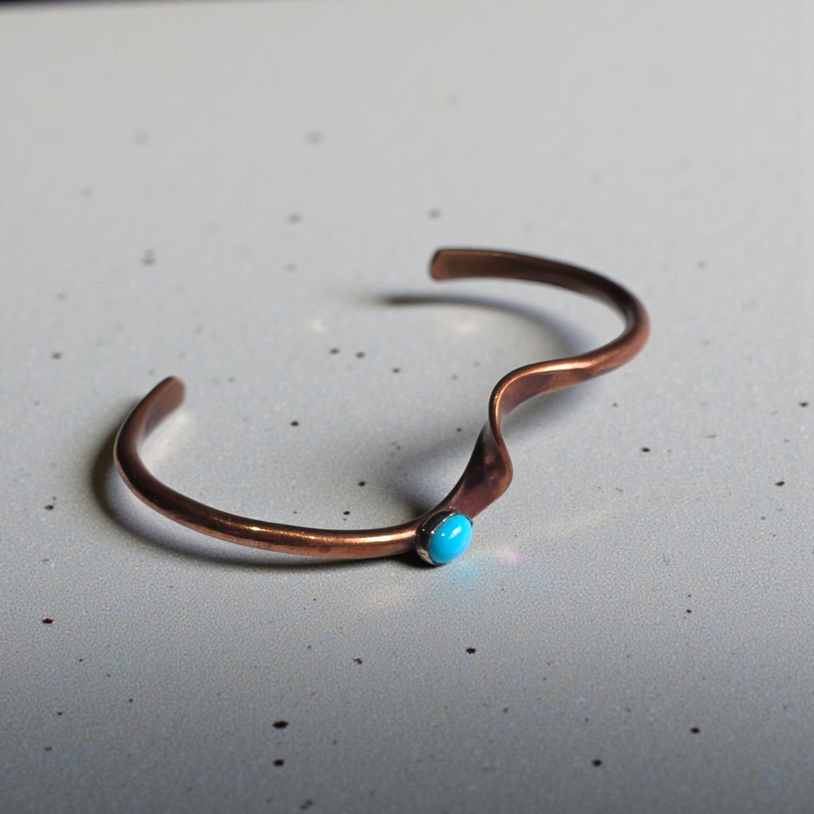 Signed Artisan Copper Cuff Bracelet Turquoise Cab… - image 1