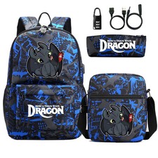 Your Dragon 3Pcs USB Anti-theft Lock School Book Bags Backpack Shoulder Bag