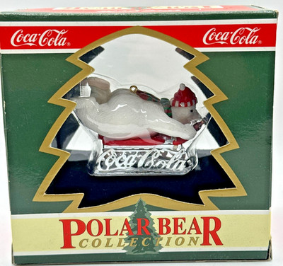 VTG 1994 Coca-Cola Polar Bear ''Downhill Sledder'' Sled Ornament NIB Cavanagh