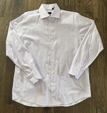 Hugo Boss Men's 16 32/33 Purple Check Long Sleeved Button Up Shirt Spread Collar