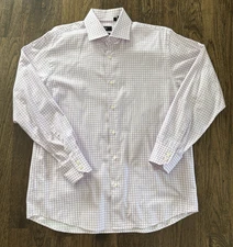 Hugo Boss Men's 16 32/33 Purple Check Long Sleeved Button Up Shirt Spread Collar