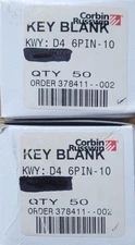 Corbin Russwin 6 Pin Key Blanks (D4 6Pin-10) Box Of 50 OEM