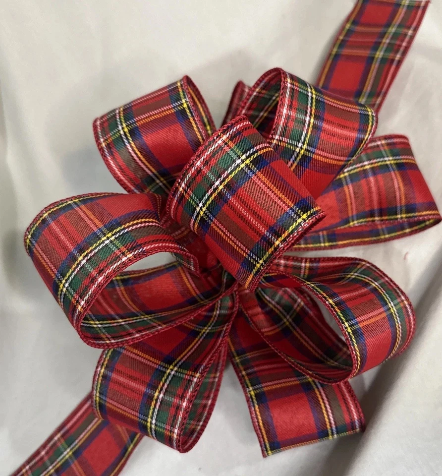 "Juego de 6 grandes arcos de Navidad cinta de tela a cuadros con cable de 10"" 9 bucles 10"" colas" Foto 3 de 3