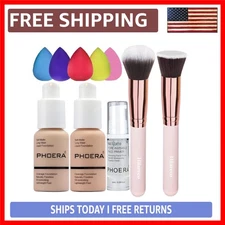 Comprehensive PHOERA Makeup Kit: Full Coverage Foundation, Brushes & Sponges
