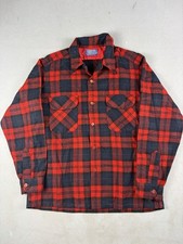 Vintage Pendleton Loop Collar Board Shirt Mens Size Large Red Plaid Wool 80s