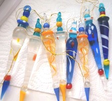 Christmas Art Glass Icicle Ornaments Multicolored 4" Lot Of 8