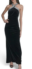 Eliza J Embellished Halter Stretch Velvet Sheath Dress Women's Elegant Cocktail