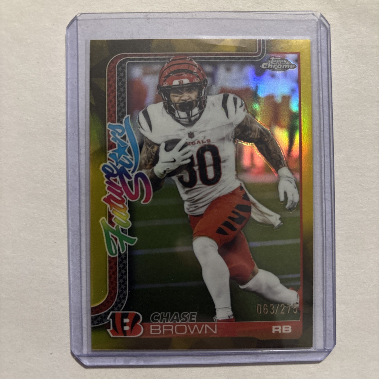 2025 Topps Chrome Chase Brown Future Stars Yellow Refractor /275 - Bengals 