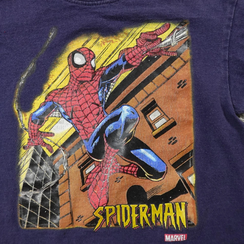 Camiseta De Colección Spiderman Niños 4T Azul Marvel Superhéroe Gráfico Camiseta Y2K 00s Jóvenes Niños Foto 3 de 4