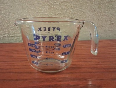 Vintage Pyrex Measuring Cup Blue Lettering One  Cup Size Glass 