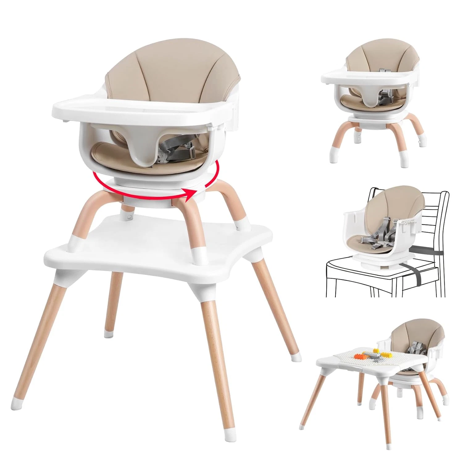 Baby High Chair, 7 in 1 Convertible High Chairs for Babies and Toddlers, Kids Le