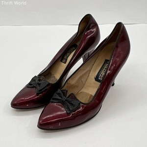 Vintage 80s Nickels Burgundy Patent Leather Bow Pumps Made In Italy Size 8.5 M