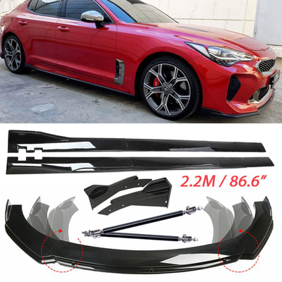 Gloss Black Front Bumper Lip Splitter Spoiler Strut Rods Body For Kia Stinger
