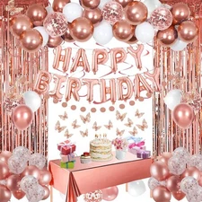 Cumpleaños De Rose Gold Decoracion Globos Banner Cortinas Set Para Mujer Hombre