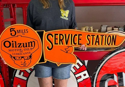 Antique Vintage Old Style Sign Oilzum Service 46x17 NOT Porcelain Made in USA
