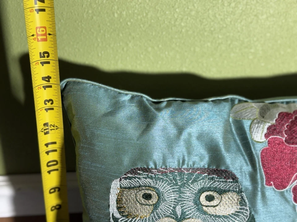 Owl With Flowers 13 X 13" Embroidered Decorative Sofa Throw Pillow - Image 4 of 4