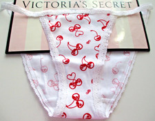 VICTORIA'S SECRET PINK Cotton String Bikini Panty S M L XL White Red Cherries VS