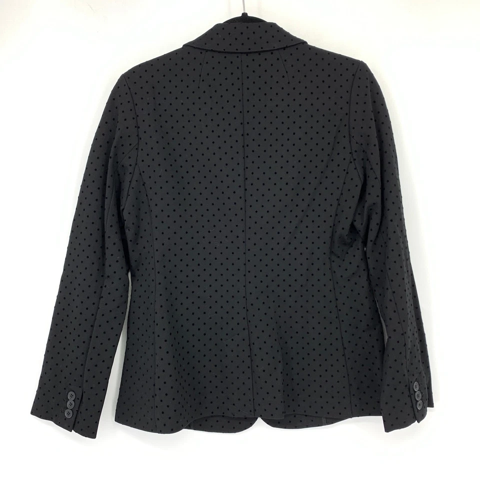 Chaqueta Blazer Antigua Azul Marino Botón Único Para Mujer Talla M Negra Lunares Flocados NUEVA Foto 2 de 4