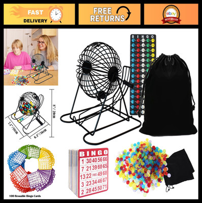 Complete Bingo Game Set - 8'' Metal Cage, 100 Cards, 1000 Chips, 75 Balls, Master