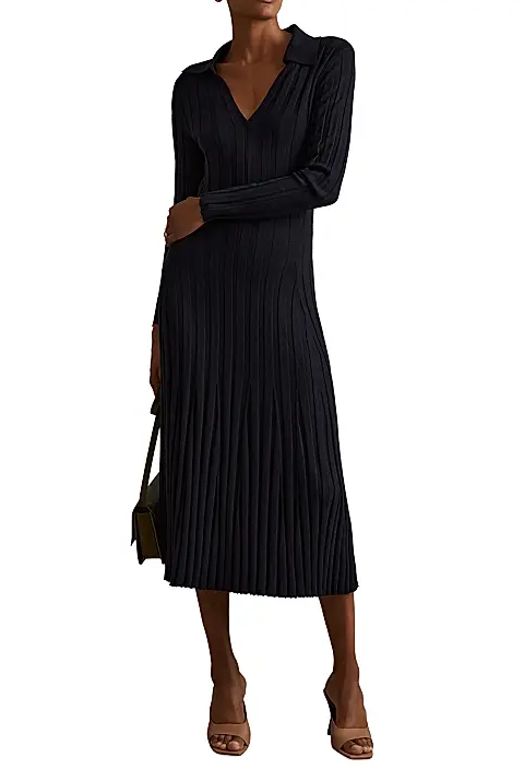 Reiss Winnie Rib Knit Navy Midi Dress - size Large - retail $330