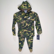 Nike Green Camouflage Fleece Sweat Jogger Hoodie Set Kids 5-6 Years