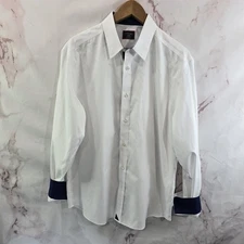 Untuckit Shirt Mens Large White Blue Cuffs Button Up 