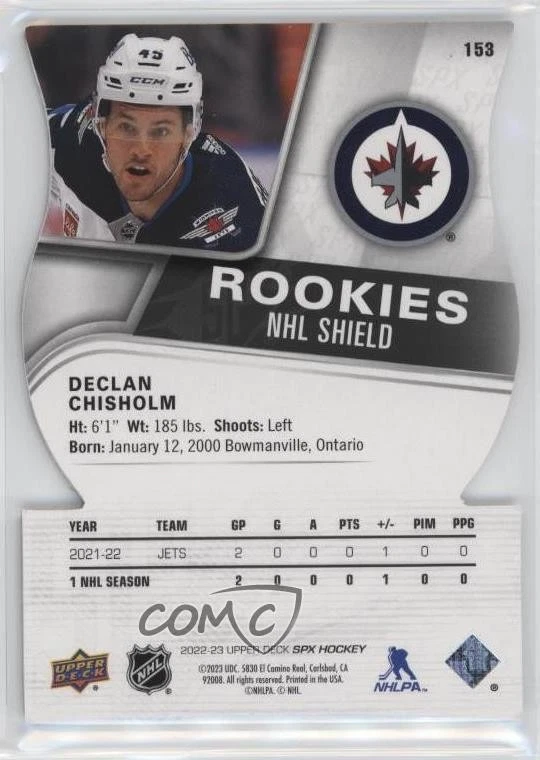 2022 SPx Rookies NHL Die-Cut Hologram /25 Declan Chisholm #153 Rookie RC Shield - Image 2 of 2