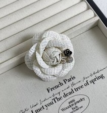Vintage Fabric Camellia Flower Brooch Pins for Women N 5 Ivory White