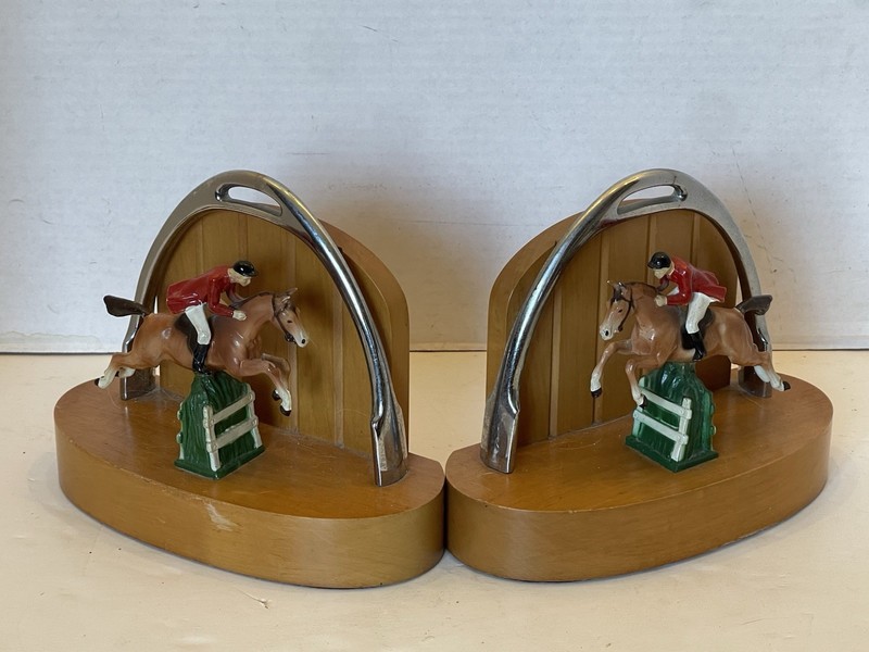Austrian Equestrian Jockey Cast Metal Horse Bookends