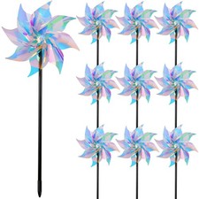 10 Pack Reflective Pinwheels Wind Spinner Transparent Rainbow