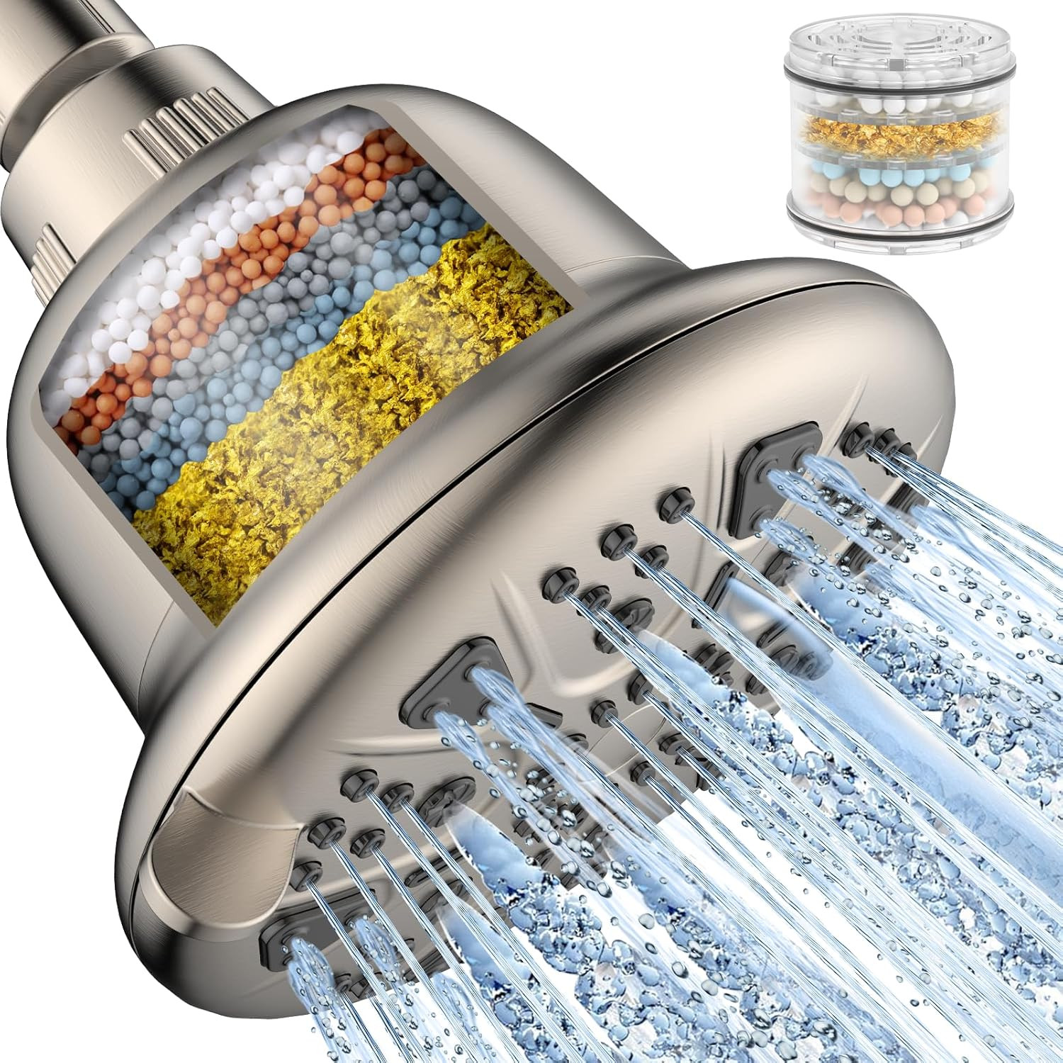 High-Pressure Brushed Nickel Filtered Shower Head for Enhanced Performance