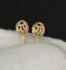 Vintage 14k Yellow Gold Ornate Fancy Open Work Ball Stud Earrings Fine 5mm Ball