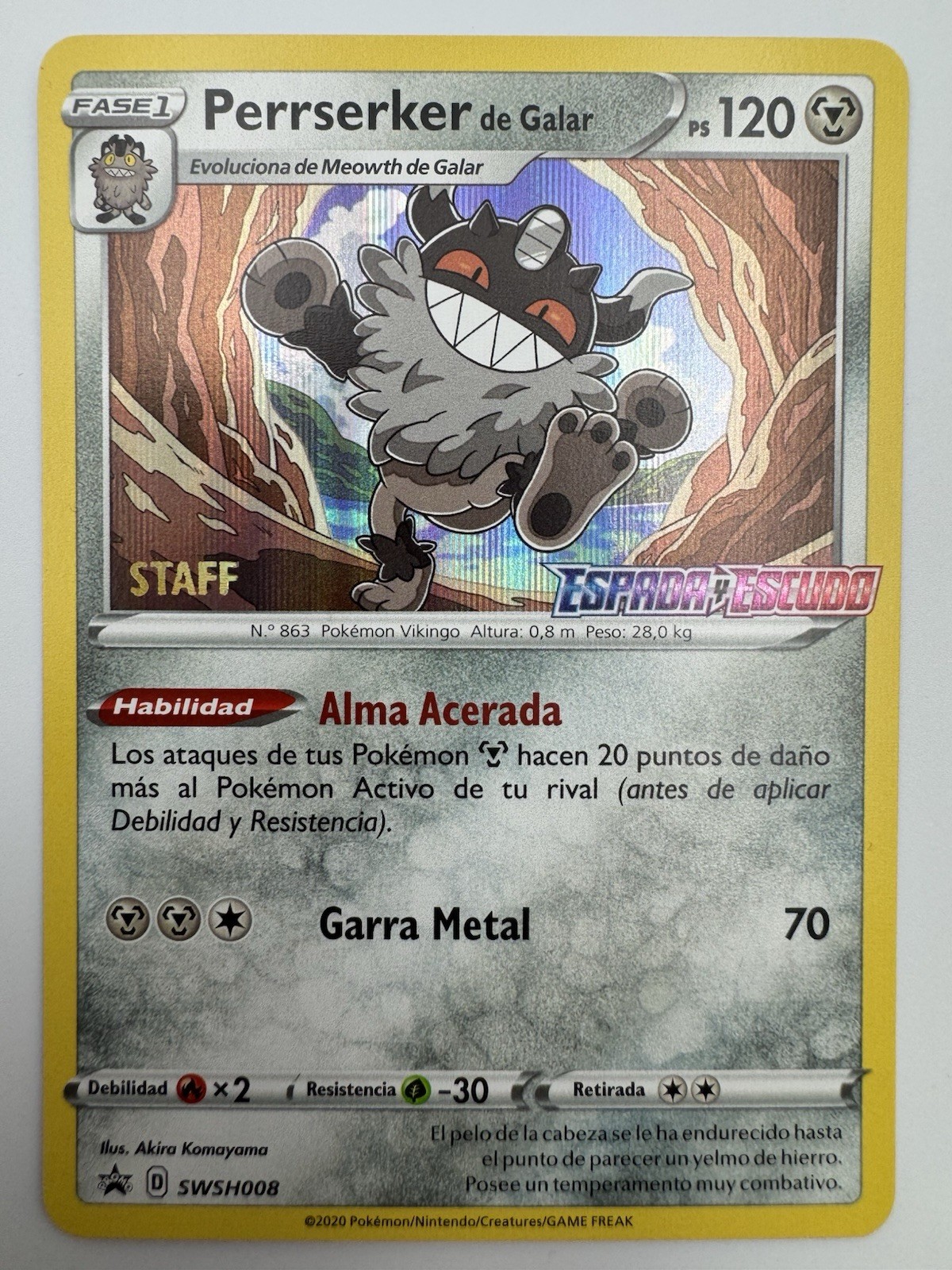 Galarian Perrserker Spanish STAFF SWSH008 Pokemon Sword Shield Promo Holo