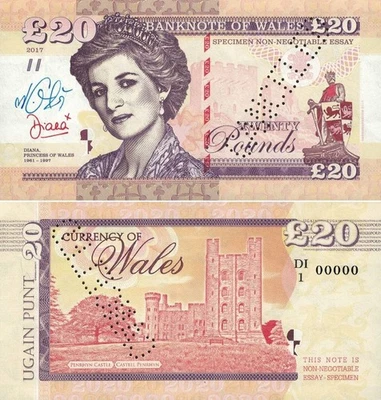 Wales, England; £20 2017 Fantasy; Princess Diana UNC; Gabris Matej sign CANCELED - Image 1 of 4