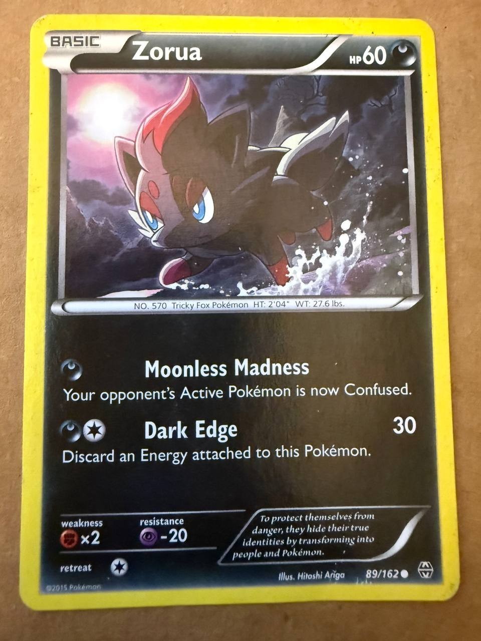 Zorua 89/162 Pokemon Card 2015 No Holo Regular