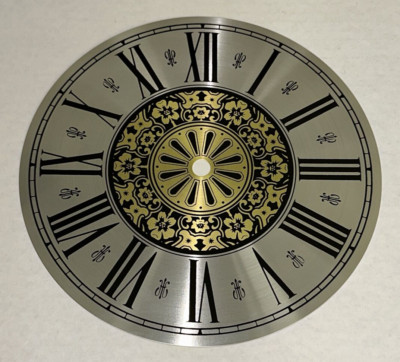 Roman Numeral Circle Clock Part Dial Face Floral Silver Gold Metal 8'' Diameter