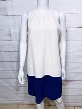 Banana Republic Womens Dress Size 8 Ivory & Blue Lined Sleeveless Back Zip