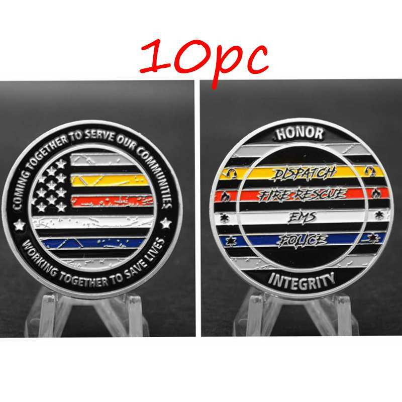 10pc Dispatch Fire Rescue Ems Police Honor Challenge Coin Silver Plate
