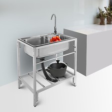 Stainless Steel Single Basin Kitchen Sink Home Laundry Sink with Faucet  Stand