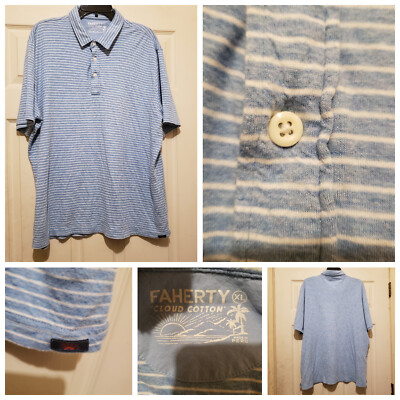 Faherty Polo Shirt Mens XL Blue White Striped Cloud Cotton Casual Soft Comfort