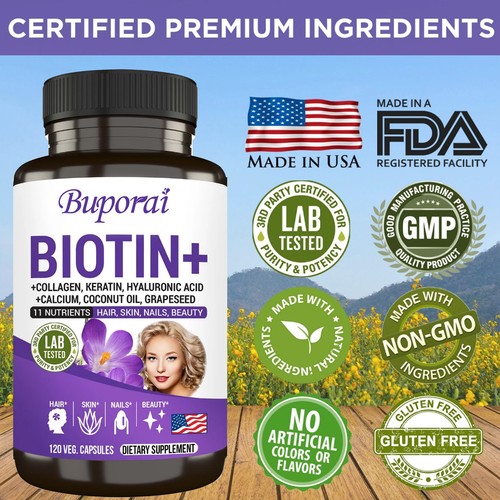 Biotina - Mantener el cabello, la piel y las uñas saludables, antienvejecimiento - vitaminas, colágeno - Imagen 7 de 13