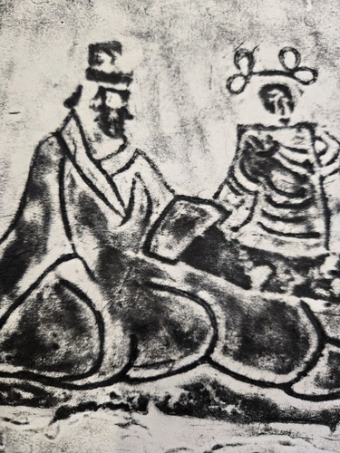 Han dynasty (206BCE) brick relief charcoal rubbings. hunting and scarf dancing - Picture 6 of 12