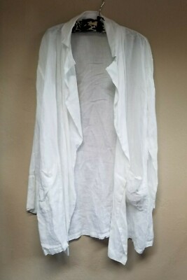 Erica Tang V Womens Large Linen Drape Open Cardigan Jacket White Lightweight