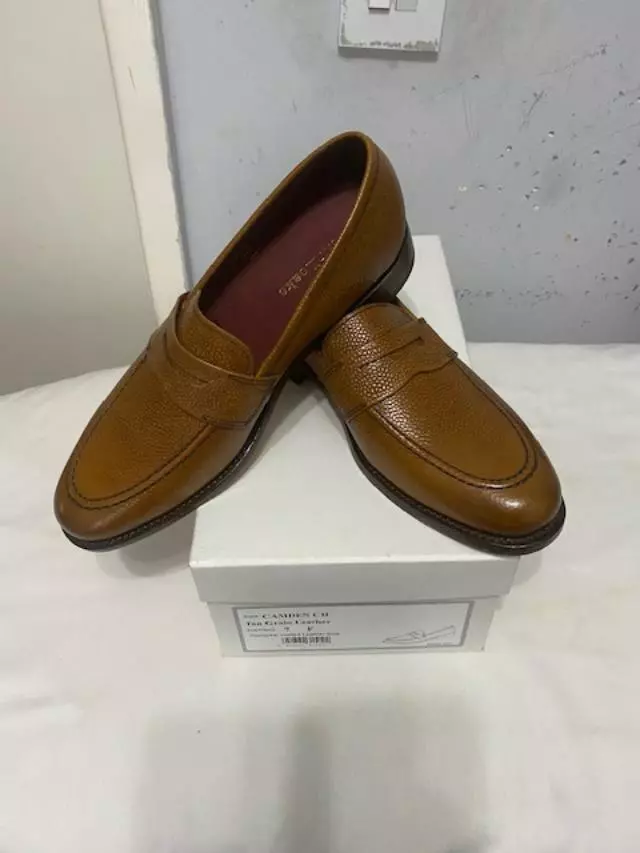 LOAKE Mens Camden Tan Slip Ons Grain Leather Loafer Shoes UK 7 F